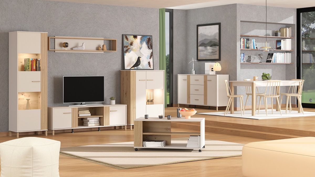 Vysoká vitrína bez osvetlenia katharos - béžová/dub artisan.

 

Aj z úplne obyčajnej obývacej izby môžete vytvoriť prepychovú miestnosť.

 

Rozmery vysokej vitríny bez osvetlenia Katharos sú 59,5x192,5x40cm (š, v, h).

 

Všetky produkty z kolekcie Katharos nájdete nižšie v súvisiacich produktoch.