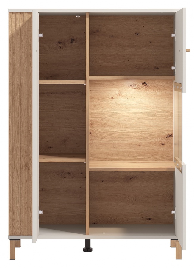 Malá obývacia izba s osvetlením katharos - béžová/dub artisan.

 

Aj z úplne obyčajnej obývacej izby môžete vytvoriť prepychovú miestnosť.

 

Široký TV stolík z kolekcie Katharos je opatrený dvierkami z každej strany a priestorom rozdeleným policou, ktorý sa nachádza uprostred.

 

Nástenná polica má nielen estetické, ale aj funkčné prvky.

 

Malá obývacia izba s osvetlením sa skladá z týchto prvkov:


	Vysoká vitrína s vnútorným osvetlením Katharos - 59,5x192,5x40cm (š, v, h)
	Nízka vitrína s vnútorným osvetlením Katharos - 85x122x40cm (š, v, h)
	Nástenná polica Katharos - 150,5x31,5x19,5cm (š, v, h)
	TV stolík Katharos - 163,5x52x40cm (š, v, h)


 

Všetky produkty z kolekcie Katharos nájdete nižšie v súvisiacich produktoch.