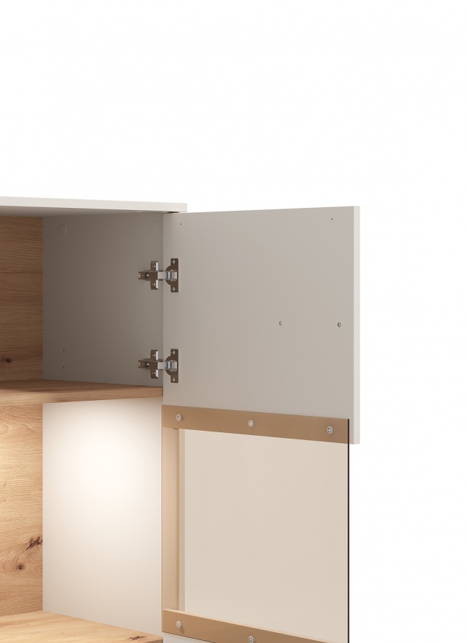 Malá obývacia izba s osvetlením katharos - béžová/dub artisan.

 

Aj z úplne obyčajnej obývacej izby môžete vytvoriť prepychovú miestnosť.

 

Široký TV stolík z kolekcie Katharos je opatrený dvierkami z každej strany a priestorom rozdeleným policou, ktorý sa nachádza uprostred.

 

Nástenná polica má nielen estetické, ale aj funkčné prvky.

 

Malá obývacia izba s osvetlením sa skladá z týchto prvkov:


	Vysoká vitrína s vnútorným osvetlením Katharos - 59,5x192,5x40cm (š, v, h)
	Nízka vitrína s vnútorným osvetlením Katharos - 85x122x40cm (š, v, h)
	Nástenná polica Katharos - 150,5x31,5x19,5cm (š, v, h)
	TV stolík Katharos - 163,5x52x40cm (š, v, h)


 

Všetky produkty z kolekcie Katharos nájdete nižšie v súvisiacich produktoch.