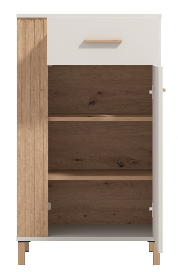 Predsieňová zostava katharos - béžová/dub artisan.

 

Dvierkový botník je ideálnou voľbou do menších priestorov.

 

Nízku predsieňovú komodu využijete ako na čiapky, šály či iné doplnky, ale z priestoru za dvierkami môžete ľahko vytvoriť botník.

 

Vysoká skrinka je vybavená dvierkami, za ktorými sa nachádza niekoľko políc a šatníková tyč.

 

Dá sa povedať, že zrkadlo je v predsieni čoraz väčšou nutnosťou.

 

Vešiakový panel si zamilujete nielen pre jeho praktickosť, ale aj fakt, že ho môžete umiestniť do miestnosti, ktorá praská vo švíkoch, a pritom neprídete ani o milimeter voľného miesta.

 

Predsieňová zostava sa skladá z týchto prvkov:


	Botník s polstrovaním Katharos - 80x52x40cm (š, v, h)
	Predsieňová komoda Katharos - 59,5x103,5x40cm (š, v, h)
	Predsieňová skrinka so zrkadlom Katharos - 59,5x192,5x40cm (š, v, h)
	Predsieňové zrkadlo Katharos - 51x83x2cm (š, v, h)
	Vešiakový panel Katharos - 66x83x20cm (š, v, h)


 

Všetky produkty z kolekcie Katharos nájdete nižšie v súvisiacich produktoch.