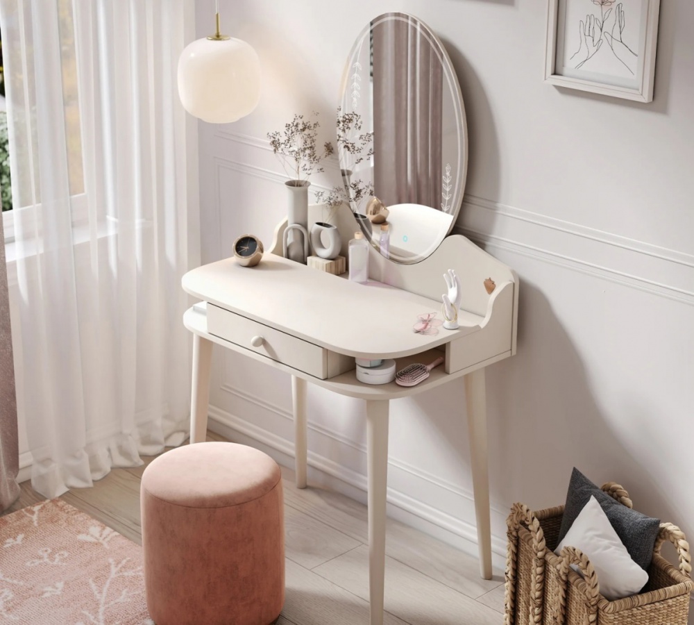 Toaletný stolík so zrkadlom a osvetlením beauty - béžová.

A zrkadlo?

 Drevené skosené nohy dodávajú stolíku stabilitu a štýlový vzhľad.

 

 

Rozmery toaletného stolíka Beauty sú 80x143x50cm (š, v, h).

 

 

Všetky produkty z kolekcie Beauty nájdete nižšie v súvisiacich produktoch.