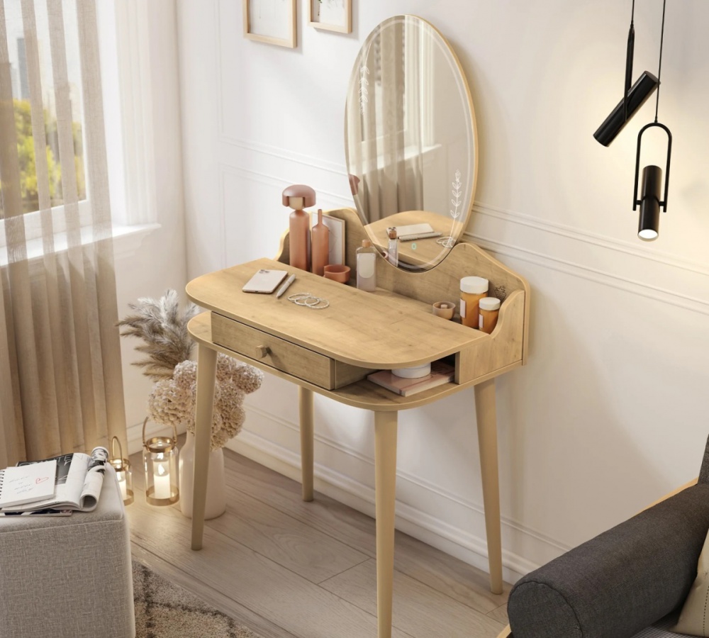 Toaletný stolík so zrkadlom a osvetlením cody - dub.

A zrkadlo?

 Drevené skosené nohy dodávajú stolíku stabilitu a štýlový vzhľad.

 

 

Rozmery toaletného stolíka Beauty sú 80x143x50cm (š, v, h).

 

 

Všetky produkty z kolekcie Cody  nájdete nižšie v súvisiacich produktoch.