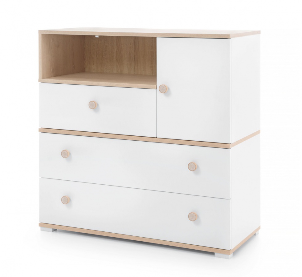 Komoda vicki - biela, dub biscuit.

Biela farba s moderným dekorom "dub biscuit" - taká, ktorá zapadne do akejkoľvek detskej izby.

4 priestranné zásuvky, kam schováte oblečenie, hračky alebo školské potreby, a jedna otvorená polica, ktorá je ideálna na obľúbené knižky alebo dekorácie.

Vyrobená z laminovej dosky s hrúbkou 16 mm – to znamená, že vydrží roky každodenného používania.

Komoda má pevné nohy z PVC a rukoväte z kompozitu (kov + PVC), ktoré sú nielen elegantné, ale aj bezpečné pre malé detské ručičky.

 

 

 

Rozmery komody Vicky 90x90x40cm (š, v, h).

 

 

 

Všetok nábytok patriaci do kolekcie Vicki nájdete nižšie v súvisiacich produktoch.