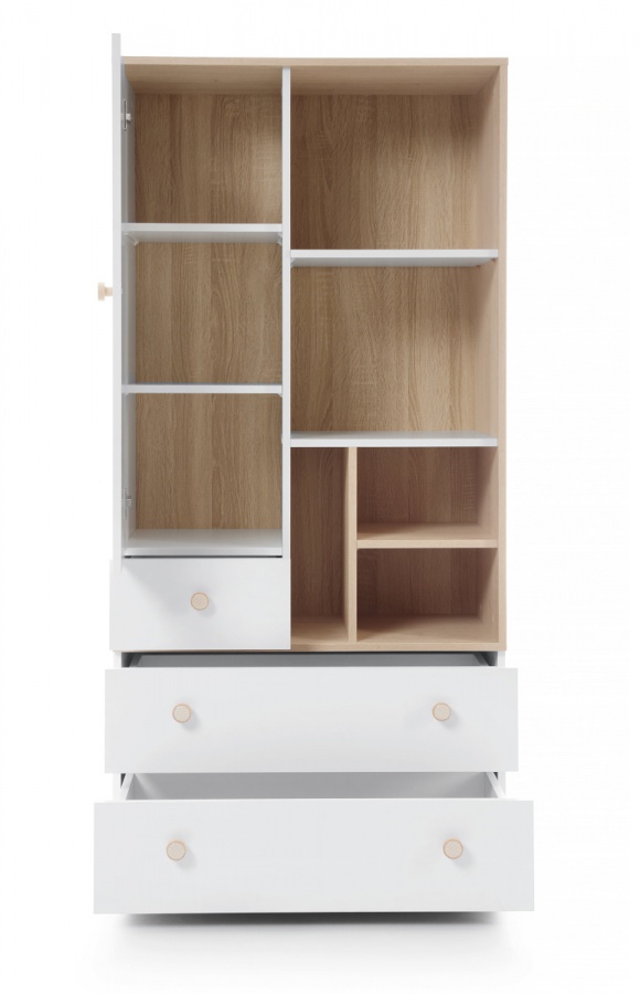 Detská izba vicki - biela, dub biscuit.

1.
Preč s chaosom a neporiadkom!

2.
Zabudnite na preplnené skrine a neusporiadané poličky.

3.
Máte doma malého zberateľa kníh alebo hrdého majiteľa stavebníc?

4.
Kombinácia čistej bielej farby s prírodnými tónmi dreva v odtieni "dub biscuit" sa hodí do akéhokoľvek interiéru.

Možnosť dokúpenia prebaľovacieho pultu.

 

 

Rozmery produktov detskej izby:

šatníková skriňa Vicki 90x195x50cm (š, v, h).

komoda Vicky 90x90x40cm (š, v, h).

široký regál 45x165x40cm (š, v, h).

hnihovna Vicki  45x165x40cm (š, v, h).

 

 

Jednotlivé produkty tejto obývacej steny Vicki a nábytok z kolekcie Vicki nájdete nižšie v súvisiacich produktoch.