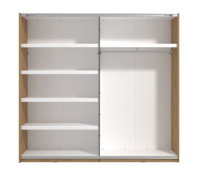 Šatníková skriňa s posuvnými dverami a zrkadlom antonia - dub.

 

Skriňa je vybavená posuvnými dverami v dekore dubového dreva artisan, čo jej dodáva prirodzený a elegantný vzhľad.

 

Vnútorné usporiadanie skrine je premyslené a praktické.

 

Materiály použité pri výrobe tejto skrine zahŕňajú lamino o hrúbke 16 mm, HDF dosky (sololit) o hrúbke 3 mm, ABS hrany a MDF dosky.

 

*ABS hrany = prúžky slúžiace na olepenie a ochranu hrán nábytkových dosiek.
*MDF dosky = ľahko opracovateľný drevovláknitý materiál so širokým spektrom možných úprav využívaný napr.

 

Možnosť pridania rámu dodáva skrini vizuálne masívnejší vzhľad, čo môže byť žiaduce pre tých, ktorí preferujú robustnejší dizajn.

 

Rozmery šatníkovej skrine Antonia sú 220x205x62cm (š, v, h).

 

Všetky produkty z kolekcie Antonia nájdete nižšie v súvisiacom tovare.