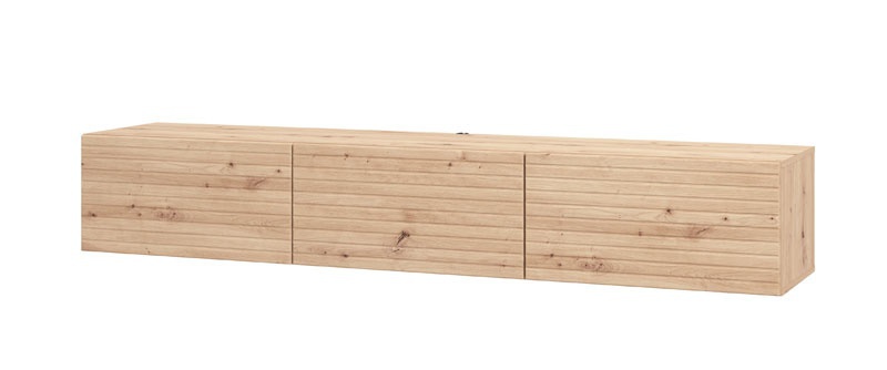 Závesný tv stolík 192 cm raffe - dub artisan.

 

Stolík je vyrobený z kvalitných materiálov, medzi ktoré patrí lamino (LTD) o hrúbke 16 mm, HDF dosky (sololit) o hrúbke 3 mm (na zadnej strane), ABS hrana, MDF doska (dvierka) a kovové spojovacie prvky.

 

*ABS hrany = prúžky slúžiace na olepenie a ochranu hrán nábytkových dosiek
*MDF doska = ľahko opracovateľný drevovláknitý materiál so širokým spektrom možných úprav využívaný napr.

 

Výhody:


	Moderný a elegantný dizajn vhodný do akéhokoľvek interiéru.
	Praktický úložný priestor pre organizáciu vašich multimediálnych zariadení.
	Kvalitné materiály zaisťujúce dlhú životnosť.
	Jednoduchá montáž vďaka priloženému príslušenstvu a montážnym prvkom.
	Možnosť podsvietenia.


Ak hľadáte ideálny doplnok do obývacej izby, TV stolík Raffe je tou správnou voľbou.

 

Rozmery TV stolíka Raffe sú 192x32x41,5cm (š, v, h).

 

Ďalšie TV stolíky nájdete nižšie v súvisiacich produktoch.