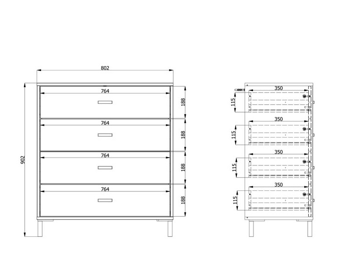 Zásuvková komoda anita - dub svetlý.

 

Model ponúka štyri praktické zásuvky.

 

*ABS hrany = prúžky slúžiace na olepenie a ochranu hrán nábytkových dosiek
*MDF doska = ľahko opracovateľný drevovláknitý materiál so širokým spektrom možných úprav využívaný napr.

 

Výhody:


	Estetická harmónia: Svetlý dekor portského duba prináša do spálne pocit tepla a útulnosti, zatiaľ čo moderné línie a čierne prvky dodávajú priestoru sofistikovaný vzhľad.
	Flexibilné využitie: Vďaka svojmu univerzálnemu dizajnu sa komoda hodí nielen do spálne, ale aj do obývacej izby, predsiene alebo kancelárie.
	Jednoduchá údržba: Povrch komody je nenáročný na údržbu.


 

Rozmery komody Anita sú  80 x 90 x 40 cm (š, v, h).

 

Ďalší nábytok z kolekcie ANITA nájdete nižšie v súvisiacich produktoch.