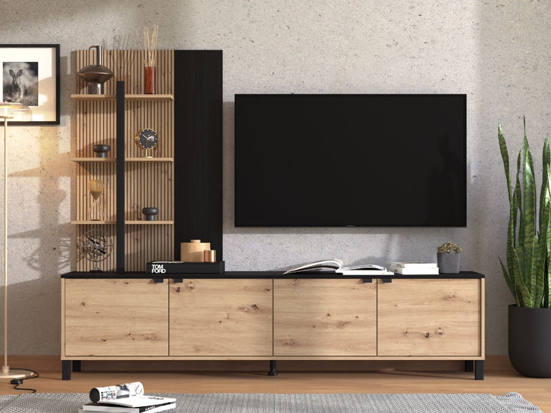 Obývacia stena meredith - dub artisan/čierna.

 

Stena je navrhnutá tak, aby maximálne využila dostupný priestor.

 

Hlavným materiálom obývacej steny Meredith je moderné lamino zaisťujúce jej dlhú životnosť.

 

*ABS hrany = prúžky slúžiace na olepenie a ochranu hrán nábytkových dosiek
*MDF doska = ľahko opracovateľný drevovláknitý materiál so širokým spektrom možných úprav využívaný napr.

 

Výhody pre užívateľa:


	Jednoduché začlenenie do interiéru: Vďaka svojmu modernému dizajnu a neutrálnym farbám sa obývacia stena Meredith ľahko hodí do akéhokoľvek moderného interiéru.
	Praktické využitie: Stena ponúka nielen estetický, ale aj praktický prínos, a to práve vďaka premyslenému usporiadaniu políc a úložného priestoru.
	Dlhá životnosť: Vysoko kvalitné materiály a precízne spracovanie zabezpečujú, že obývacia stena Meredith bude slúžiť mnoho rokov bez straty svojej funkčnosti a vzhľadu.


Rozmery obývacej steny Meredith sú 208x167x40cm (š, v, h)

 

Ďalšie typy obývacích stien aj produkty v podobnom dekore nájdete nižšie v súvisiacich produktoch.