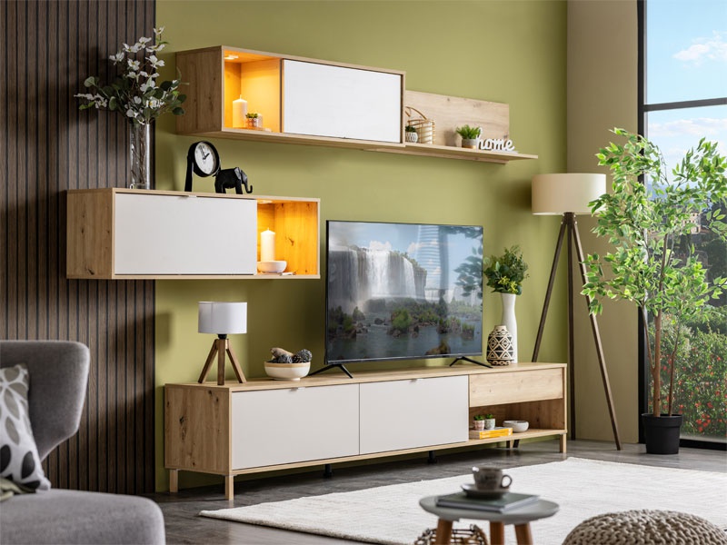 Obývacia stena norra - dub artisan/kašmír.

 

Využite moderný dizajn, ktorý ľahko zapadne do každého interiéru.

 

Stenu tvorí prevažne lamino.

 

*ABS hrany = prúžky slúžiace na olepenie a ochranu hrán nábytkových dosiek

 

Výhody:


	Štýl a elegancia: Moderný dizajn, ktorý vynikne v každej obývačke.
	Funkčnosť: Ponúka dostatok úložného priestoru pre všetky vaše potreby.
	Kvalita: Vyrobené z kvalitných materiálov, ktoré zaručujú dlhú životnosť a odolnosť.
	Prispôsobivosť: Vďaka variabilnému usporiadaniu sa prispôsobí akémukoľvek priestoru.


 

Obývacia stena Norra je viac než len kus nábytku – je to riešenie, ktoré prináša harmóniu medzi štýlom a funkciou.

 

Rozmery obývacej steny Norra sú 234 x 40 x 178 cm (š, h, v).

 

Podobné produkty aj príslušné osvetlenie nájdete nižšie v súvisiacich produktoch.