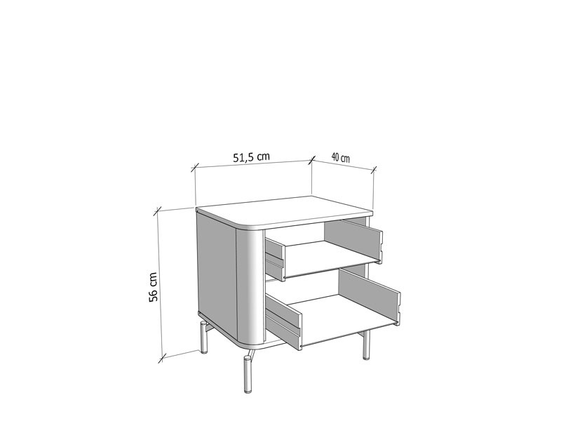 Nočný stolík saray - kašmír.

 

Výhody:


	Praktický úložný priestor: Stolík ponúka dve priestranné zásuvky, ktoré poskytujú dostatok miesta na uloženie všetkých nevyhnutností, ktoré chcete mať po ruke.
	Elegantné detaily: Úchytky a nožičky sú navrhnuté tak, aby dotvárali moderný vzhľad stolíka.
	Robustná konštrukcia: Použitie odolných materiálov (lamino, ABS hrany, MDF dosky a ďalšie) a kovových spojovacích prvkov zaisťuje výdrž a stabilitu nočného stolíka.



*ABS hrany = prúžky slúžiace na olepenie a ochranu hrán nábytkových dosiek
*MDF doska = ľahko opracovateľný drevovláknitý materiál so širokým spektrom možných úprav využívaný napr.

 

Rozmery nočného stolíka Saray sú 51,5x 56 x 40 cm (š, v, h).

 

Ďalší nábytok z kolekcie Saray nájdete nižšie v súvisiacich produktoch.