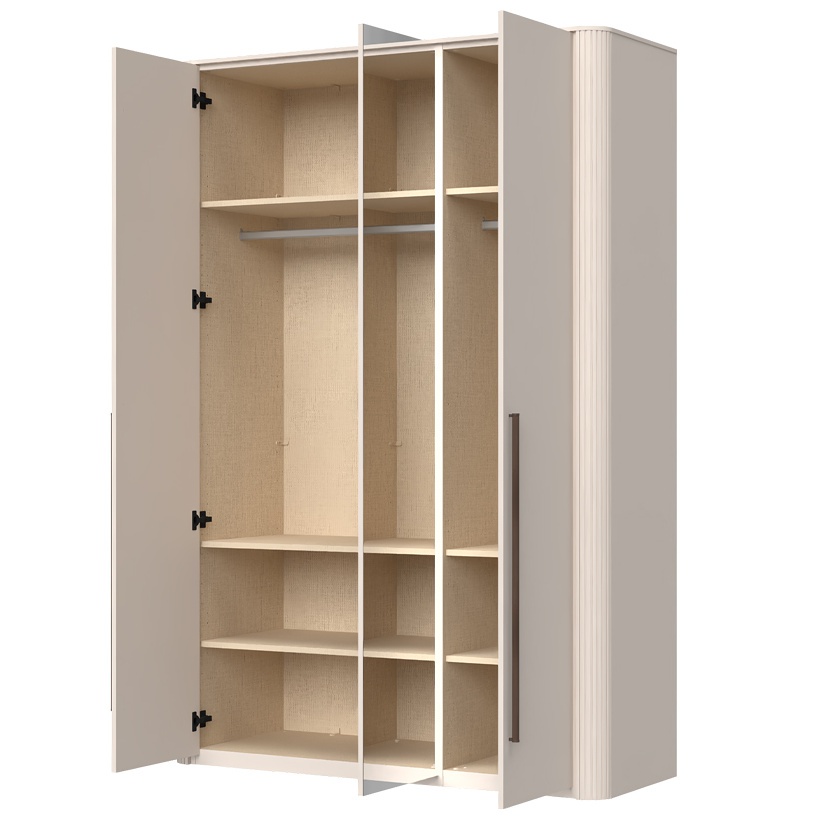 Trojdverová šatníková skriňa so zrkadlom renfri - kašmír.

 

Interiér skrine je premyslený do posledného detailu a štýlizovaný do textilného dekoru.

 

Renfri nie je len šatníková skriňa; je to dizajnový prvok, ktorý harmonicky prepája vzhľad s praktickými detailmi pre každodenný komfort.

 

Skriňu ľahko zladíte s ďalšími prvkami kolekcie Renfri a vytvoríte harmonický celok v jednotnom kašmírovom odtieni s akcentom Midnight Copper.

 

Rozmery šatníkovej skrine Renfri sú 153x225x56cm (š,v,h)

 

Ďalší nábytok z kolekcie Renfri nájdete v súvisiacich produktoch.