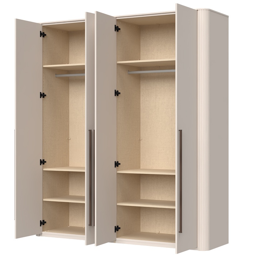 Štvordverová šatníková skriňa so zrkadlom renfri - kašmír.

 

Interiér skrine je premyslený do posledného detailu a štýlizovaný do textilného dekoru.

 

Renfri nie je len šatníková skriňa; je to dizajnový prvok, ktorý harmonicky prepája vzhľad s praktickými detailmi pre každodenný komfort.

 

Skriňu ľahko zladíte s ďalšími prvkami kolekcie Renfri a vytvoríte harmonický celok v jednotnom kašmírovom odtieni s akcentom Midnight Copper.

 

Rozmery šatníkovej skrine Renfri sú 198x225x56cm (š,v,h)

 

Ďalší nábytok z kolekcie Renfri nájdete v súvisiacich produktoch.