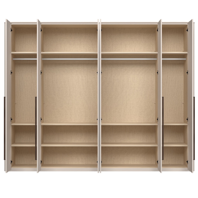 Šesťdverová šatníková skriňa so zrkadlom renfri - kašmír.

 

Interiér skrine je premyslený do posledného detailu a štýlizovaný do textilného dekoru.

 

Renfri nie je len šatníková skriňa; je to dizajnový prvok, ktorý harmonicky prepája vzhľad s praktickými detailmi pre každodenný komfort. Jemný mat v farbe kašmíru pôsobí nadčasovo, zatiaľ čo unikátne kovové úchytky imitujúce vzhľad kože pridávajú skrini osobitý nádych.

 

Skriňu ľahko zladíte s ďalšími prvkami kolekcie Renfri a vytvoríte harmonický celok v jednotnom kašmírovom odtieni s akcentom Midnight Copper.

 

Rozmery šatníkovej skrine Renfri sú 288x225x56cm (š,v,h)

 

Ďalší nábytok z kolekcie Renfri nájdete v súvisiacich produktoch.