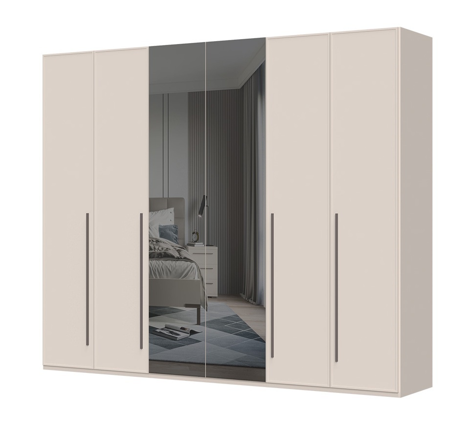 Šesťdverová šatníková skriňa so zrkadlom baptiste - béžová.


Hlavné vlastnosti:


	Moderná línia a luxusný dizajn: Skriňa je v kašmírovej farbe s matným finishom, ktorý je doplnený kávovo hnedými úchytkami.
	Vysoko kvalitné materiály: Vyrobená z lamina s hrúbkou 18-25 mm v kombinácii s MDF doskou na čelá dverí a zásuviek.
	Funkčnosť a odolnosť: Povrch nábytku je upravený UV lakom, čo zaisťuje až 5x vyššiu odolnosť ako bežný lak.
	Soft close systém: Tiché a pomalé dovieranie dvierok a zásuviek pre maximálny komfort.
	Textilný dekor vnútorných priestorov: Pridáva na prepychovom vzhľade a pocite z užívania.
	Nastaviteľné nôžky: Umožňujú ľahké vyrovnanie nábytku aj na nerovnom povrchu.


Úložný priestor:


	Tri dvere: Jedny dvere sú opatrené zrkadlom, čo pridáva na praktickosti a vizuálnej atraktivite.
	Vnútorné usporiadanie: Obsahuje niekoľko políc a dlhú šatníkovú tyč, čo zaisťuje dostatok úložného priestoru pre všetko šatstvo.
	Varianty a doplnky: Skriňa je dostupná v troch variantoch: základná, s rámom a s LED osvetlením.
	Možnosť dokúpenia širokej škály doplnkov, ako sú LED osvetlenie, police a ďalšie vychytávky na prispôsobenie vašim potrebám.


Rozmery:
• Šírka: 272 cm
• Výška: 224 cm
• Hĺbka: 56 cm

Kompletnú kolekciu Baptiste a vhodné doplnky nájdete nižšie v súvisiacich produktoch.

 