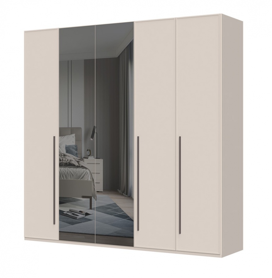 Päťdverová šatníková skriňa so zrkadlom baptiste - béžová.

 

Kľúčové vlastnosti:


	Exkluzívna kolekcia Baptiste: Táto kolekcia je inšpirovaná elegantným a sofistikovaným dizajnom, ktorý je ideálny pre vybavenie predsiene, obývacej izby, spálne aj šatne.
	Dizajn a farba: Moderná línia a luxusná kašmírová farba s matným finishom, skombinovaná s kávovo hnedými úchytkami, dodávajú skrini nadčasový vzhľad.
	Materiál a povrchová úprava: Vyrobené z vysoko kvalitného lamina (18-25 mm) a MDF dosky, ktoré zaisťujú pevnosť a stabilitu.
	Funkčnosť: Skriňa je vybavená soft close systémom, ktorý zaisťuje tiché a pomalé dovieranie dvierok a zásuviek.
	Vnútorné usporiadanie: Päťdverová skriňa je vybavená plnými dvierkami, z ktorých sa na prostredných dvoch nachádza zrkadlo.
	Prispôsobiteľnosť: Skriňa je dostupná v troch variantoch – základná, s rámom a s LED osvetlením.
	Nastaviteľné nôžky: Vďaka nim je možné skriňu ľahko vyrovnať aj na nerovnom povrchu, čo zvyšuje jej stabilitu a funkčnosť.


 

Rozmery: 227x224x56 cm (š, v, h).


Ďalšie informácie:


	Textilný dekor: Vnútorné priestory sú v textilnom dekore, čo ešte viac vyzdvihuje prepychový dizajn.
	Doplnky a súvisiace produkty: Všetky produkty z kolekcie Baptiste, vrátane vhodných doplnkov, nájdete nižšie v súvisiacich produktoch.


 

Kolekcia Baptiste je synonymom pre komfort a luxus, ktorý si zaslúžite.

 