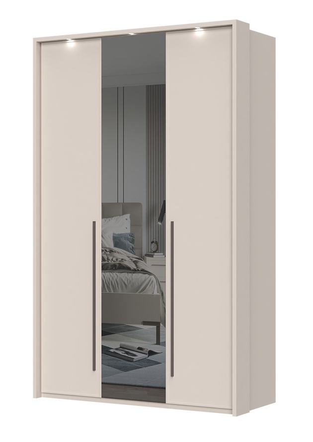 Trojdverová šatníková skriňa so zrkadlom a led osvetlením baptiste -.


Kľúčové vlastnosti:


	Luxusný dizajn: Skriňa je navrhnutá v moderných líniách a luxusnej kašmírovej farbe s matným finishom, ktorá je doplnená kávovo hnedými úchytkami.
	Kvalitné materiály: Vyrobená z vysoko kvalitného lamina s hrúbkou 18-25 mm v kombinácii s MDF doskou pre čelá dverí a zásuviek.
	Odolný povrch: Povrch nábytku je upravený UV lakom, ktorý je až 5x odolnejší ako bežný lak.
	Soft close systém: Každý prvok je vybavený systémom tichého a pomalého dovierania dvierok a zásuviek, čo zvyšuje komfort používania.
	Vnútorné usporiadanie: Skriňa obsahuje 6 políc a dve šatníkové tyče, ktoré poskytujú dostatok úložného priestoru pre všetko šatstvo.
	Zrkadlo a LED osvetlenie: Prostredné dvere sú opatrené zrkadlom a skriňa je vybavená LED osvetlením, ktoré je súčasťou balenia.
	Nastaviteľné nôžky: Vďaka nim je možné nábytok ľahko vyrovnať aj na nerovnom povrchu.



Variabilita a prispôsobenie:


	Skriňa je k dispozícii v troch variantoch: základná, s rámom a s LED osvetlením.
	Možnosť dokúpenia širokej škály doplnkov, ako sú ďalšie LED zdroje či police, umožňuje prispôsobenie skrine presne podľa vašich potrieb.



Rozmery:


	Šírka: 142 cm
	Výška: 226 cm
	Hĺbka: 60 cm



Kolekcia Baptiste poskytuje nielen funkčný, ale aj estetický zážitok.

 