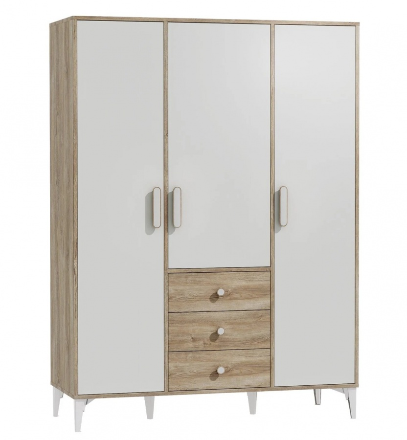 Trojdverová šatníková skriňa kaylla - dub sofia, biela.

 

Za trojicou dvierok sa ukrýva prehľadné uloženie pre každodenné potreby: kombinácia policového a šatníkového priestoru umožňuje uložiť poskladané oblečenie aj odevy na vešiakoch, spodnú časť dopĺňajú tri zásuvky ideálne na bielizeň a doplnky.

 

Zaoblené úchytky v bielo-drevenom dekore spríjemňujú manipuláciu a nadväzujú na teplý prírodný tón korpusu.

 

Skriňa je vyrobená z drevotriesky (lamino).

 

Rozmery skrine Kaylla sú 146×199×56 cm (š, v, h).

 

Ďalšie produkty z kolekcie Kaylla nájdete v súvisiacich produktoch nižšie.