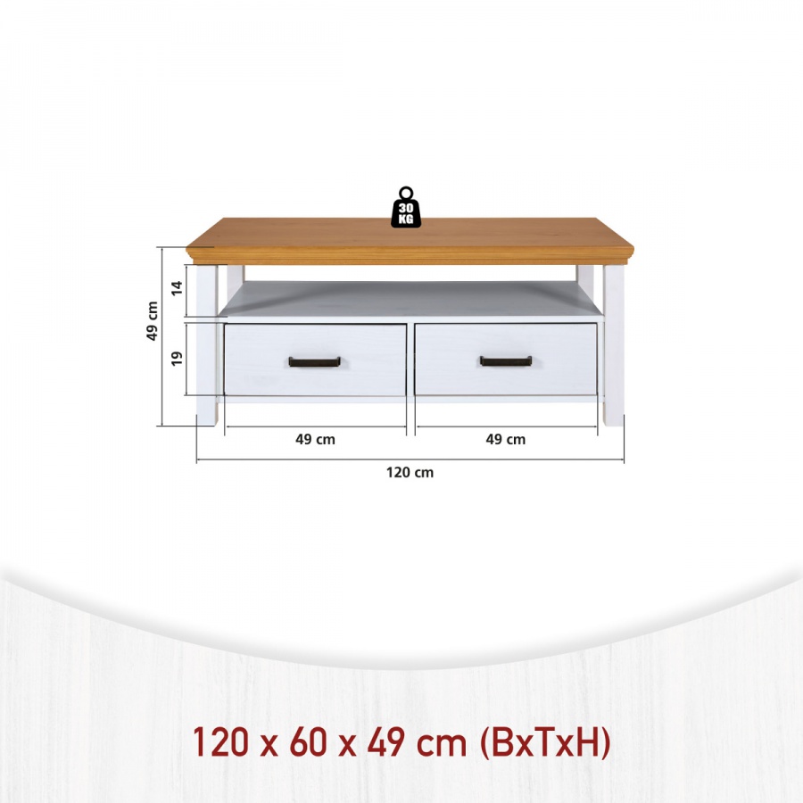 Konferenčný stolík z masívu malcolm - biela/dub.

 

Masívne drevo prirodzene zlepšuje vnútornú klímu a ľahko sa udržuje: utrite vlhkou handričkou (prípadne s jemným čistiacim prostriedkom), potom dosucha vytrite.