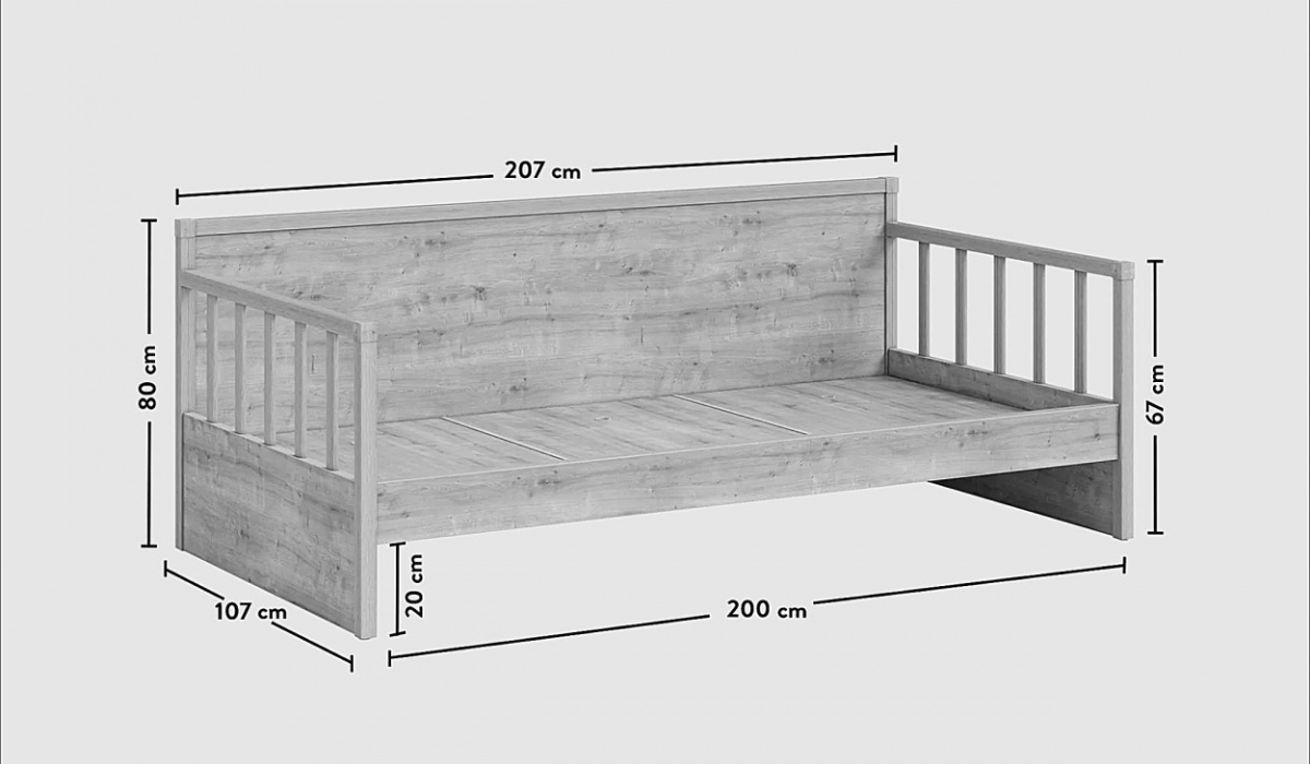 Posteľ s odnímateľnou zábranou cody - dub.

Vnútorné rozmery 100x200 cm sú ideálne pre deti od narodenia až po ich dospievanie (0–14 rokov)!

 

Matrac nie je súčasťou.

Posteľ je dodávaná s roštom.

Spodná prístelka zobrazená na fotografiách nie je súčasťou produktu.

 

 

Rozmery postele s odnímateľnou zábranou Pure Modular sú 207x80x107cm (š, v, h).

 

 

Všetky produkty z kolekcie Pure Modular a vhodné matrace nájdete nižšie v súvisiacich produktoch.